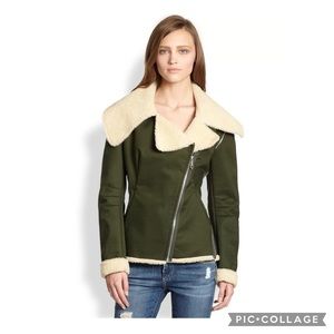 COPY - REBECCA MINKOFF Quinn Green Faux Shearling Moto Bomber Jacket - S Small